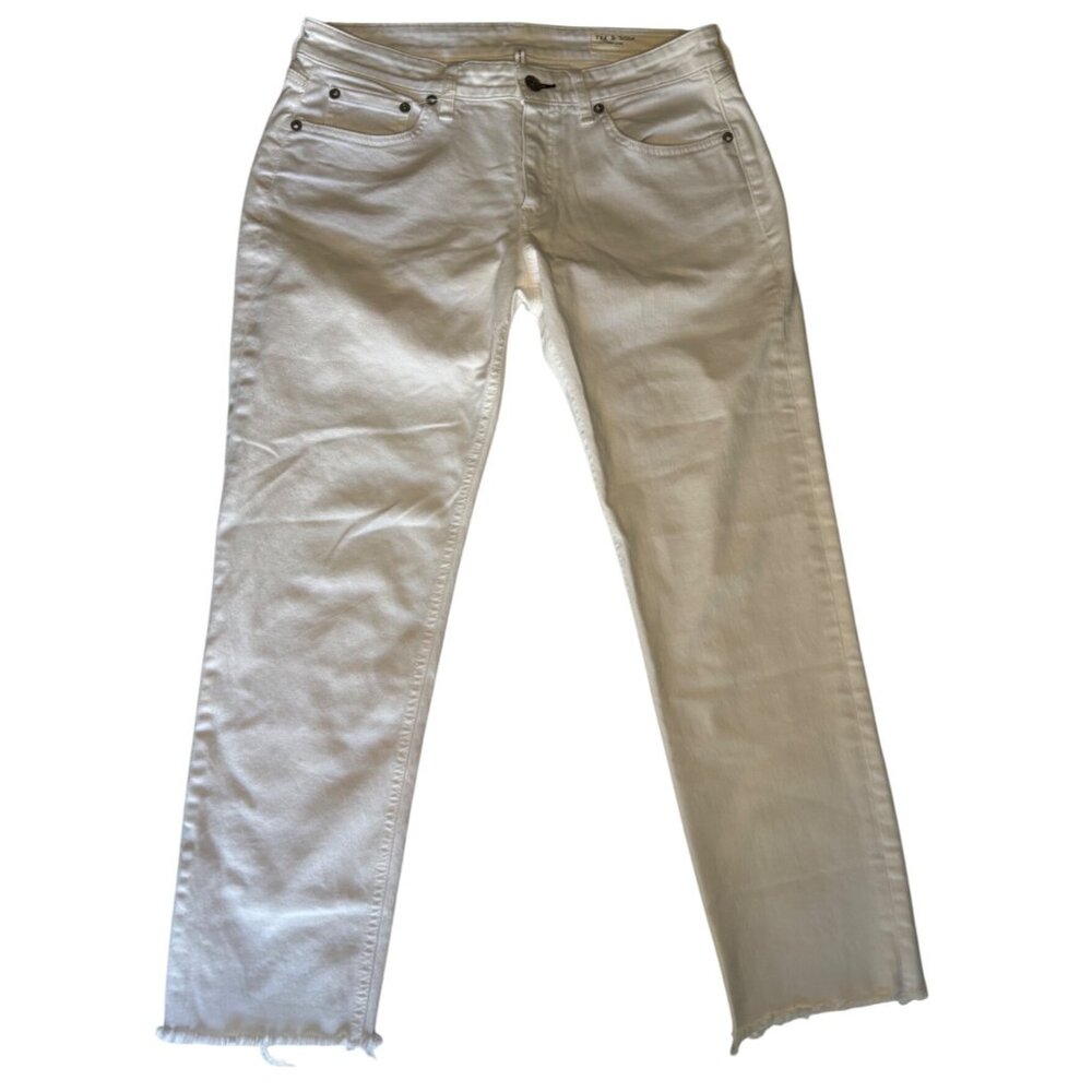 Rag and Bone Frayed Fringe Raw Edge White Jeans, Size 26 - Picture 4 of 13